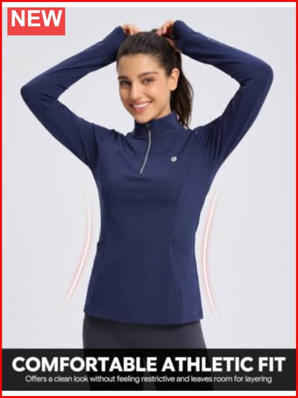 Fleece Quarter Zip Running Jacket Thermal Pullover Thumb Holes - Picture 6 of 6